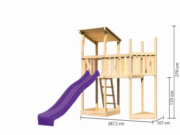 Akubi Spielturm Anna +Rutsche violett + Anbauplattform + Schiffsanbau oben