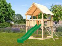 Akubi Spielturm Luis Satteldach + Rutsche grün + Netzrampe