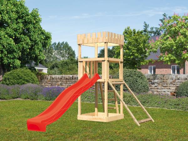 Karibu Ritterburg Löwenherz + Rutsche rot + Netzrampe Karibu Ritterburg Löwenherz + Rutsche rot + Netzrampe