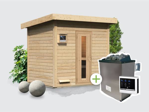 Osb smart choice Saunahaus Hella 3  38 mm - inkl. 9 kW Ofen ext. Steuerung - inkl. Dacheindeckung und Fußboden