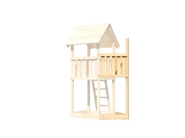 Akubi Spielturm Lotti Satteldach + Schiffsanbau oben + Anbauplattform + Doppelschaukel + Kletterwand