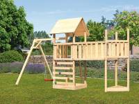 Akubi Spielturm Lotti Satteldach + Schiffsanbau oben + Einzelschaukel + Anbauplattform XL + Kletterw