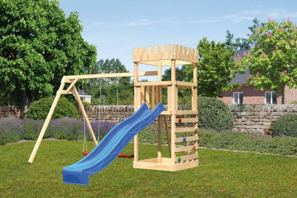 Karibu Ritterburg Löwenherz + Rutsche + Doppelschaukel + Kletterwand Karibu Ritterburg Löwenherz + Rutsche + Doppelschaukel + Kletterwand