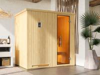 Weka Sauna Halmstad Gr.1 inkl. 4,5 kW Bioofen (BioS), mit digitaler Steuerung, Ganzglastür