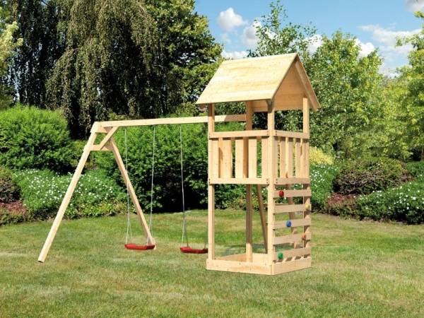 Karibu Spielturm Lotti mit Kletterwand und Doppelschaukel Karibu Spielturm Lotti mit Kletterwand und Doppelschaukel