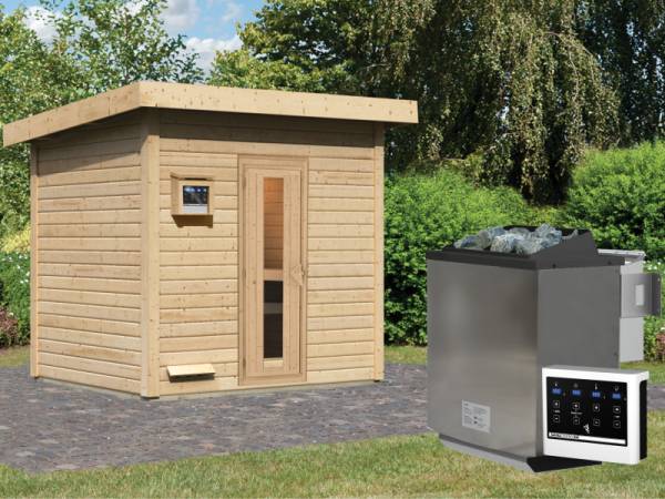 Karibu Saunahaus Hytti 3  38 mm - inkl. 9 kW Bioofen ext. Steuerung - inkl. Energiespartür und Fußboden