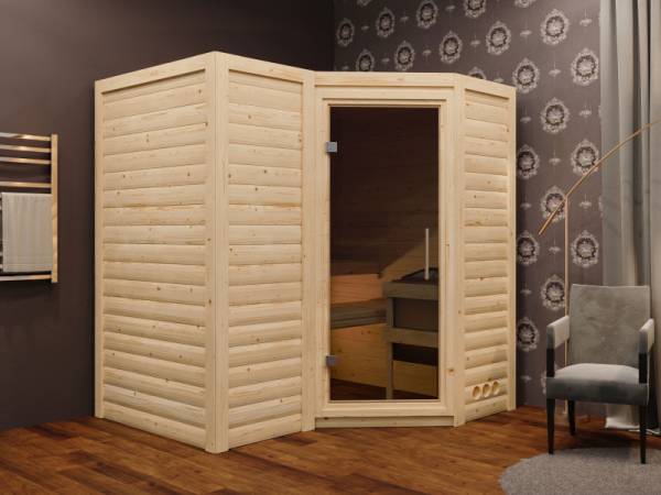 Karibu Sauna Sahib 1 ohne Ofen, mit moderner Saunatür -ohne Dachkranz-