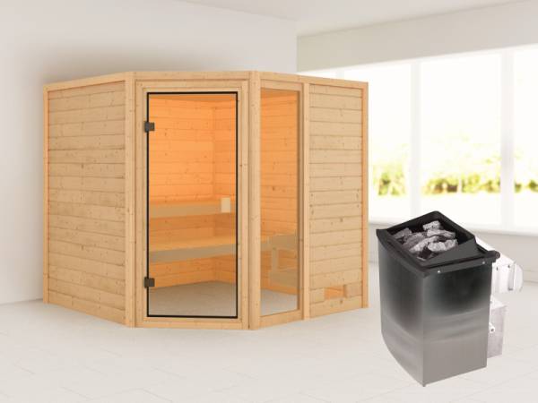 Karibu Sauna Tabea mit 9 kW Ofen integr. Strg 38 mm Karibu Sauna Tabea mit 9 kW Ofen integr. Strg 38 mm