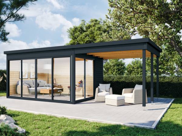 Wolff Finnhaus Pultdachhaus Studio 44-D mit Seitendach in Anthrazit