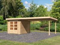 Karibu Gartenhaus Bastrup 4 mit Anbaudach 4 Meter natur