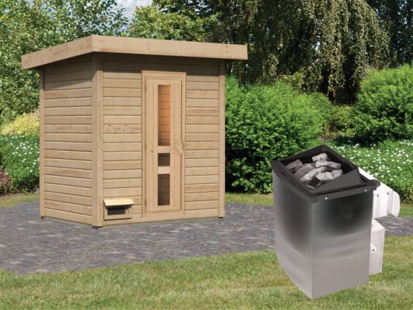 Karibu Saunahaus Hytti 1  38 mm - inkl. 9 kW Ofen integr. Steuerung - mit Energiespartür und Fußboden