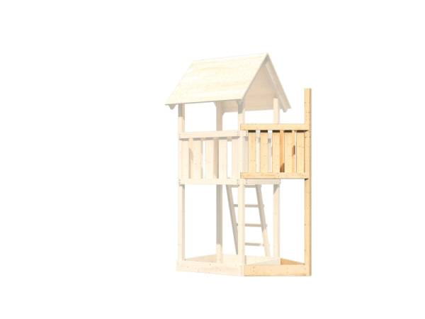 Akubi Spielturm Anna + Rutsche rot + Einzelschaukel + Anbauplattform XL + Kletterwand + Schiffsanbau