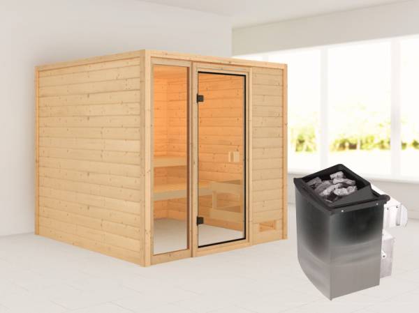 Karibu Sauna Jutta mit 9 kW Ofen integr. Strg 38 mm Karibu Sauna Jutta mit 9 kW Ofen integr. Strg 38 mm