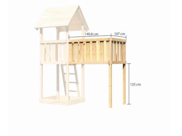 Akubi Spielturm Lotti Satteldach + Rutsche rot + Doppelschaukel Klettergerüst + Anbauplattform XL +
