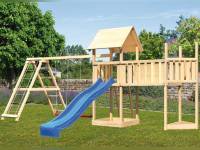 Akubi Spielturm Lotti Satteldach + Schiffsanbau oben + Doppelschaukel mit Klettergerüst + Anbauplatt