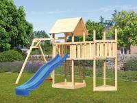 Akubi Spielturm Lotti Satteldach + Schiffsanbau oben + Anbauplattform + Einzelschaukel + Rutsche in