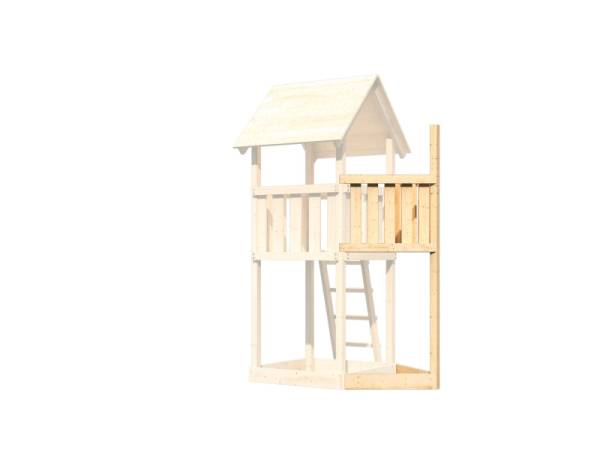 Akubi Spielturm Anna + Rutsche rot + Einzelschaukel + Anbauplattform + Kletterwand + Schiffsanbau ob