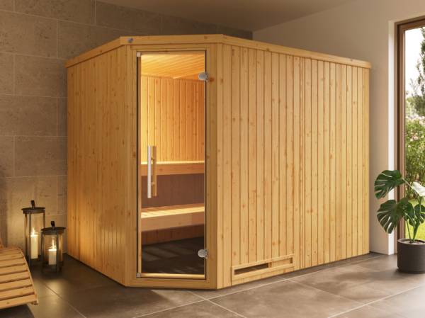 Weka Elementsauna Varberg 4, inkl. 9 kW Ofen digitale Steuerung (OS), Ganzglastür