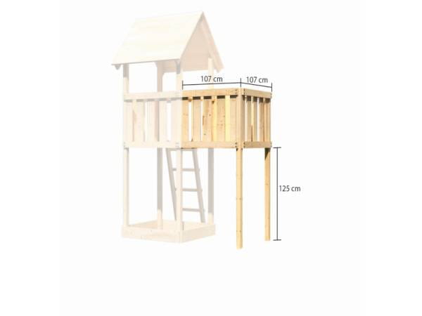 Akubi Spielturm Lotti Satteldach + Rutsche blau + Einzelschaukel + Anbauplattform + Kletterwand