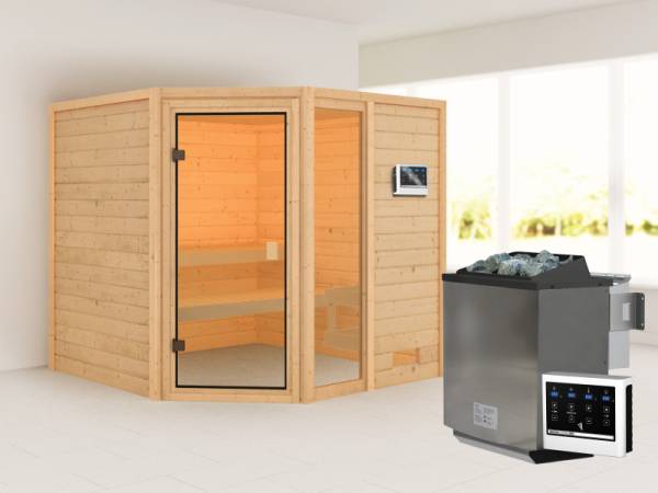 Karibu Sauna Tabea mit 9 kW Bioofen ext. Strg 38 mm Karibu Sauna Tabea mit 9 kW Bioofen ext. Strg 38 mm