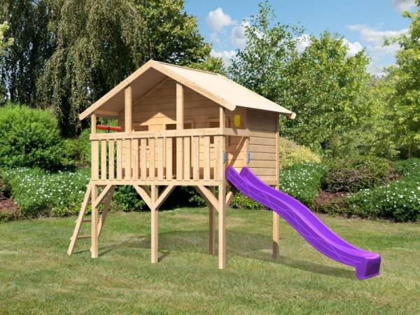 Akubi Spielhaus Sassi mit Rutsche 2,5 m violett und Spielset Akubi Spielhaus Sassi mit Rutsche 2,5 m violett und Spielset