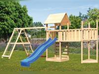 Akubi Spielturm Lotti Satteldach + Schiffsanbau oben + Doppelschaukel mit Klettergerüst + Anbauplatt