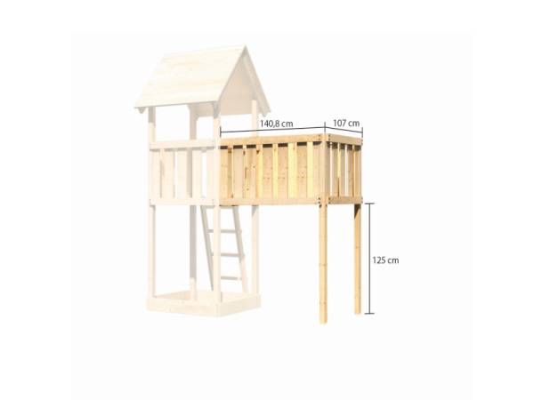Akubi Spielturm Danny Satteldach + Rutsche grün + Anbauplattform XL + Kletterwand
