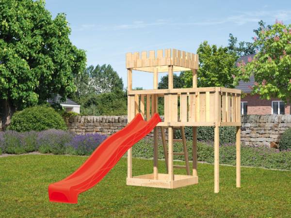 Karibu Ritterburg Löwenherz + Rutsche rot + Anbauplattform Karibu Ritterburg Löwenherz + Rutsche rot + Anbauplattform