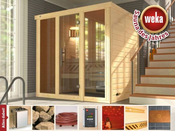 Weka Massivholzsauna Kemi 2 Panorama inkl. 7,5 kW Ofen und Farblicht Weka Massivholzsauna Kemi 2 Panorama inkl. 7,5 kW Ofen und Farblicht