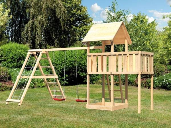 Karibu Spielturm Lotti natur- Anbauplattform- Doppelschaukel inkl. Klettergerüst Karibu Spielturm Lotti natur- Anbauplattform- Doppelschaukel inkl. Klettergerüst