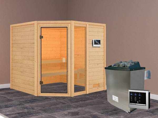 Karibu Sauna Tabea mit 9 kW Ofen ext. Strg 38 mm Karibu Sauna Tabea mit 9 kW Ofen ext. Strg 38 mm