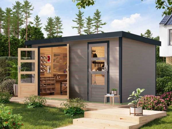 Karibu Hybrid Gartenhaus Merkur 1 D wassergrau/anthrazit Karibu Hybrid Gartenhaus Merkur 1 D wassergrau/anthrazit