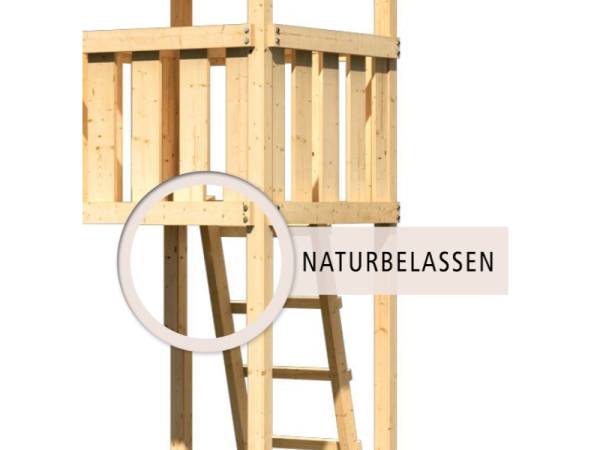 Akubi Spielturm Lotti Satteldach + Rutsche grün + Doppelschaukel + Anbauplattform + Netzrampe