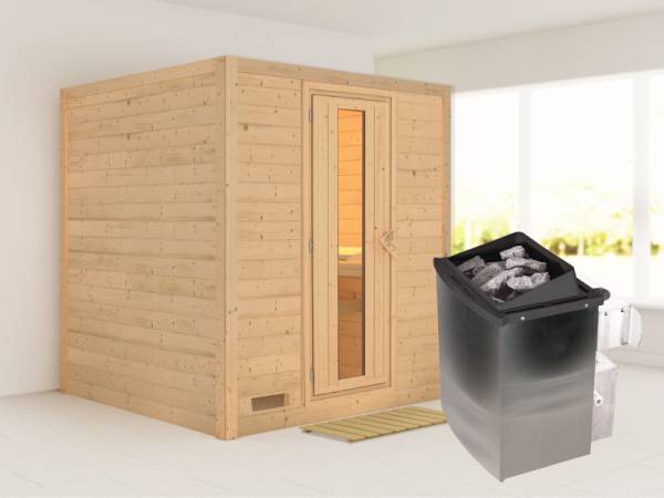 Karibu Sauna Mojave inkl. 9-kW-Ofen mit interner Steuerung, ohne Dachkranz, mit energiesparender Saunatür