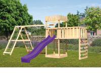 Akubi Ritterburg Löwenherz + Rutsche + Doppelschaukelanbau Klettergerüst + Anbauplattform XL + Klett