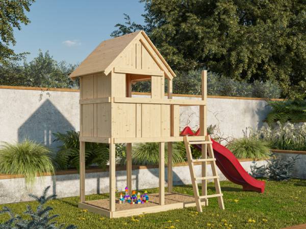 Karibu Stelzenhaus Frieda + Rutsche rot Karibu Stelzenhaus Frieda + Rutsche rot
