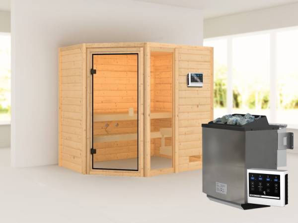 Karibu Sauna Jada mit 9 kW Bioofen ext. Strg 38 mm Karibu Sauna Jada mit 9 kW Bioofen ext. Strg 38 mm