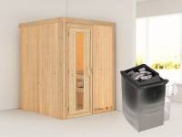 Karibu Sauna Norin inkl. 9-kW-Ofen mit integr. Steuerung, ohne Dachkranz, mit energiesparender Saunatür