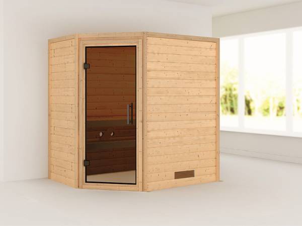 Karibu Massivholzsauna Svea 38 mm mit moderner Saunatür, ohne Dachkranz