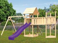Akubi Spielturm Lotti Satteldach + Schiffsanbau oben + Doppelschaukel + Anbauplattform XL + Netzramp