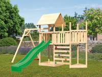 Akubi Spielturm Lotti Satteldach + Schiffsanbau oben + Anbauplattform + Einzelschaukel + Kletterwand