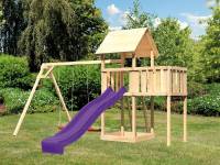 Akubi Spielturm Lotti natur- Anbauplattform- Doppelschaukel- Rutsche violett