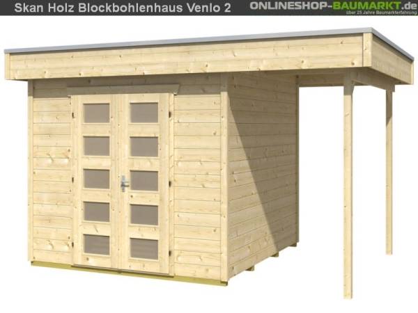 Skan Holz Blockbohlenhaus Venlo Größe 2 mit Schleppdach, 380 x 250 cm
