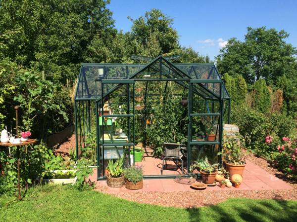 Vitavia Gewächshaus Sirius Orangerie ESG 3 mm dunkelgrün inkl. Fundament