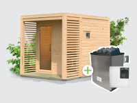 Osb smart choice Saunahaus Patio 2, 38 mm naturbelassen -inkl. 9 kW Ofen ext. Steuerung-, inkl. Dacheindeckung und Fußboden