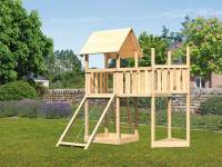 Akubi Spielturm Lotti Satteldach + Schiffsanbau oben + Anbauplattform + Netzrampe