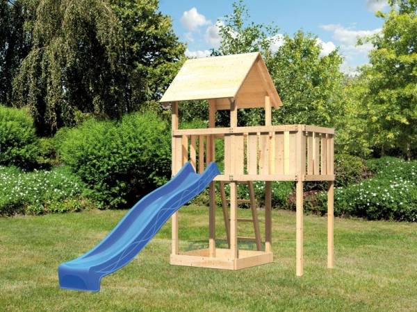 Karibu Spielturm Lotti natur mit Anbauplattform und Rutsche blau Karibu Spielturm Lotti natur mit Anbauplattform und Rutsche blau