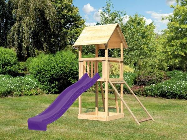 Akubi Spielturm Lotti mit Netzrampe und Rutsche violett Akubi Spielturm Lotti mit Netzrampe und Rutsche violett