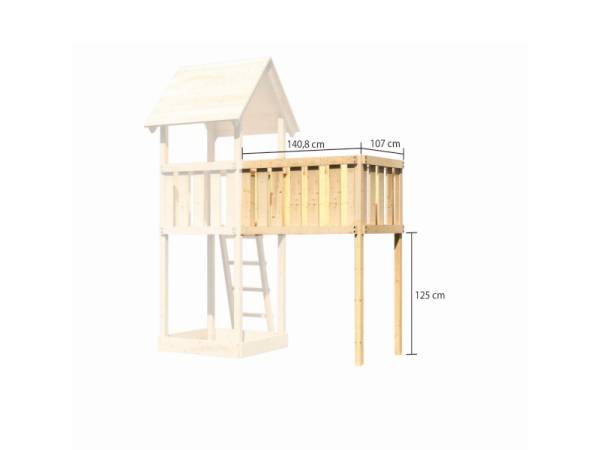 Akubi Spielturm Danny Satteldach + Rutsche blau + Doppelschaukel + Anbauplattform XL + Netzrampe