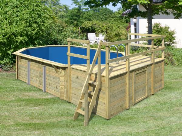 Karibu Pool Modell 4 Variante D, mit Terrasse im Set inkl. Filteranlage und Skimmer